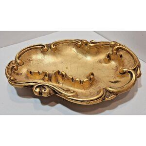 Vtg California Gilded Gold Ashtray Large Hollywood Regency13.5" Long by 9" Wide